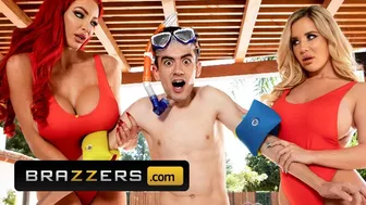 Sexy Lifeguards Nicolette & Savannah Rescue Cock for Poolside Threesome