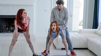 Fiery Redhead and Toned Brunette Take Hard Gym Fuck from Robby Echo