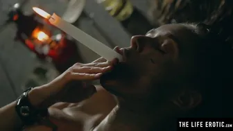 Busty Brunette Emily J Squirts Intensely While Riding a Lit Candle