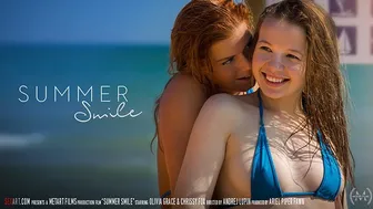 Blonde Teen Olivia Grace & Brunette Chrissy Fox's Steamy Lesbian Beach Fuck