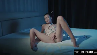 Tightly Bound Brunette Moans While Fingering Soaked Pussy To Orgasm