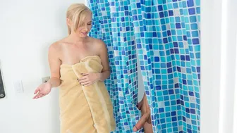 Blonde Stepmom Seduces Stepson in Steamy Shower Fuck Session