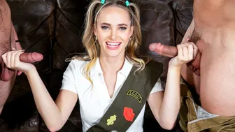 Busty Blonde Athena Fleurs Offers More Than Cookies to Two Hungry Studs
