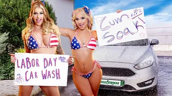 Soapy Car Wash Threesome with Blonde MILF and Step Fantasy