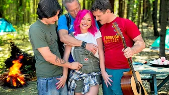 Pink Haired Babe Takes Multiple Cocks In Wild Campground Gangbang