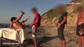 5 Studs Ravage Busty MILF with Anal and Gangbang Action on Sandy Beach