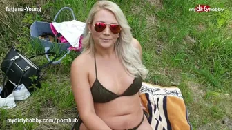 Busty German MILF Catches Stranger Spying and Teases Him Outdoors