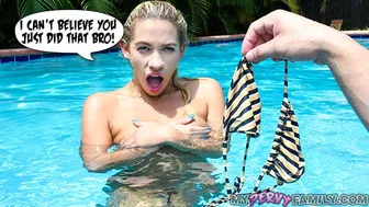 Blonde Step-Siblings Get Wild with Rough Poolside Fucking and Creampie Finish