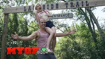 Jessie Saint Takes Sean's Cock Deep in Her Throat During Outdoor Sex