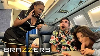 Naughty LaSirena69 & Hazel Share Lucky's Cock in Airplane Threesome
