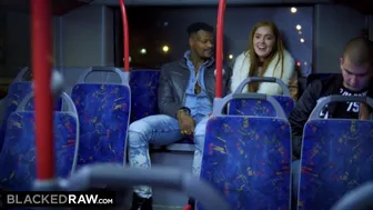 Two Redheads Ride Massive Black Cock in Public Bus Threesome