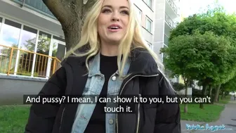 Eager blonde student takes cash for wild doggy style pounding in the woods