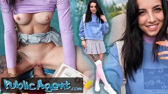 Slim natural Italian college student fucks for cash in public
