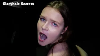Brunette Babe Sucks a Massive Cock Through a Gloryhole