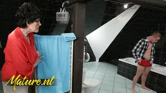 Granny Teaches Virgin Stepbrother First-Time Pleasure with Rough Creampie Surprise