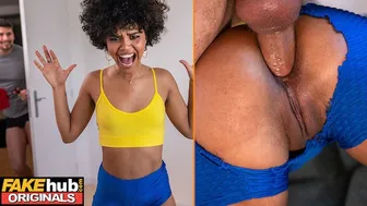 Playful Roommate Pranks Curvy Ebony Teen Before Rough Anal Fuck