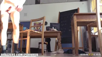 Busty British professor Jasmine Jae fucks eager student in classroom roleplay