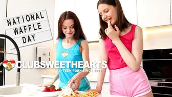 Lesbian Lovers Celebrate Waffle Day with Sweet Pussy Licking and Food Play