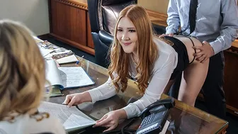 Submissive Redhead & Blonde Secretaries Obey Boss's Rough Office Desires