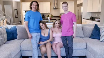 Busty MILFs Kiki & Natasha Take Turns Riding Young Studs in Foursome