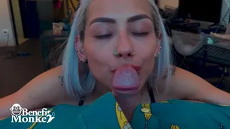 Veronica Leal flaunts her tiny thong and gives a wild blowjob