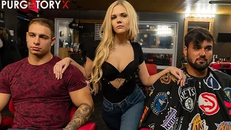 Blonde Chloe Creamy enjoys a wild threesome with double penetration
