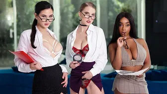 Busty Detectives Octavia, Jasmine & Lily Seduce and Fuck a Client