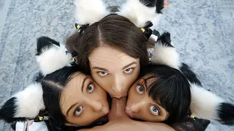 Seductive Babes in Maid Attire Share a Hung Stud for a Foursome Feast