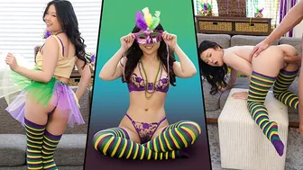 Tiny Asian Lulu Chu Celebrates Mardi Gras with Giant Cock in Every Position