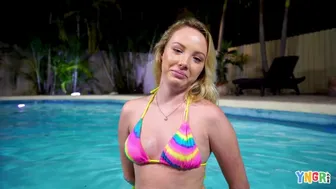 Blonde teen Dixie Lynn gets fucked hard near the pool