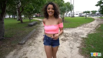Petite teen Ella Cruz fucks outside with a big cock