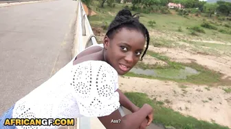 Ebony brunette with big tits gets pounded by her white boyfriend in the park