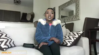 Petite ebony teen with a big ass rides a huge cock during her audition
