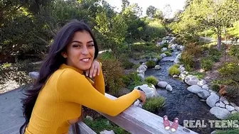 Latina teen Sophia Leone gives a POV blowjob in public