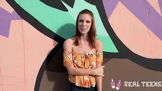 Redhead teen Jaycee Starr gives a POV blowjob in public