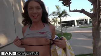 Elena Koshka masturbates in public and takes a creampie