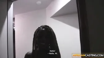 Skinny ebony babe takes white cock deep in her face