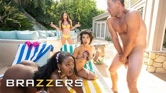 Brooklyn Gray and Elsie devour a huge cock by the pool in a wild threesome