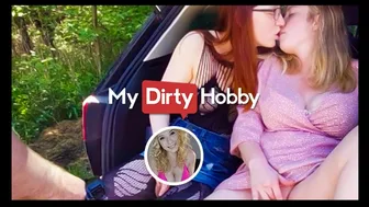 Teen Mia Adler and her friend suck two cocks outdoors in latex boots