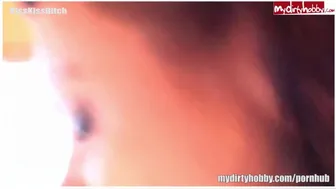 German teen gives rough outdoor blowjob and takes a facial