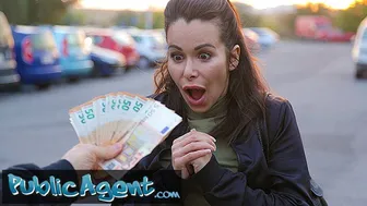 Stunning brunette MILF with fantastic tits fucks a stranger in public
