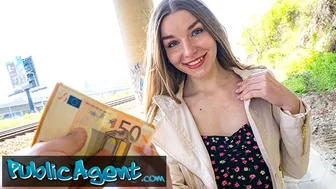 Cute Ukrainian with long hair fucks a stranger outside in public