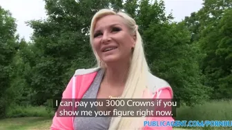 Blonde with big tits fucks outside in public view