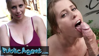 Attractive brunette with natural big tits enjoys huge cock in public