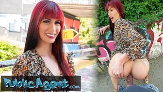 Pretty redhead with a bubble butt fucks outdoors in public