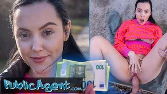 Young Spanish brunette with perky tits gets seduced for outdoor blowjob and sex