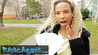 Romy Indy fucks in public with a huge cock and takes a cumshot
