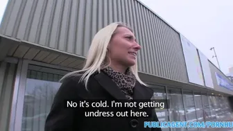 Sexy blonde takes cash for sex with stranger in public
