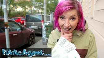 Skinny pink haired Alex Bee gets fucked by a big cock in a strip bar
