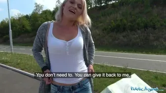 Sexy blonde gives a public blowjob and fucks on a car hood